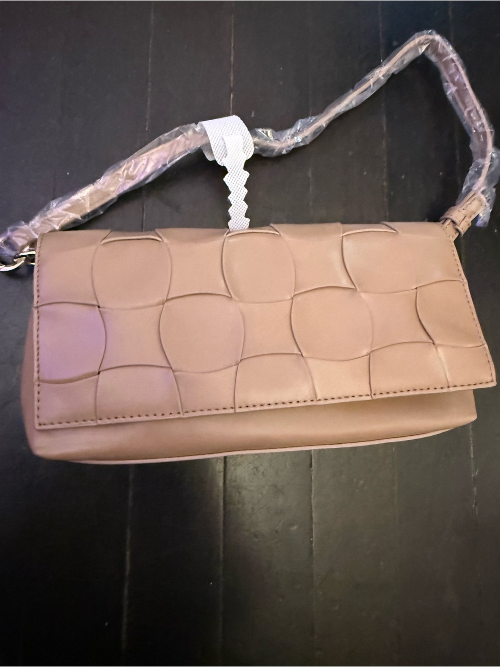 JustFab Taupe Quilted Circle-Panel Shoulder Bag